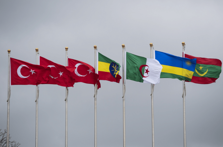 Bandiere turche e di diversi Paesi africani su pennoni