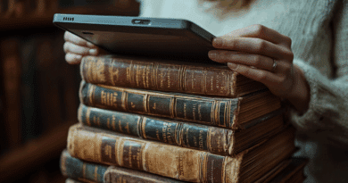 Un tablet appoggiato sopra una pila di libri
