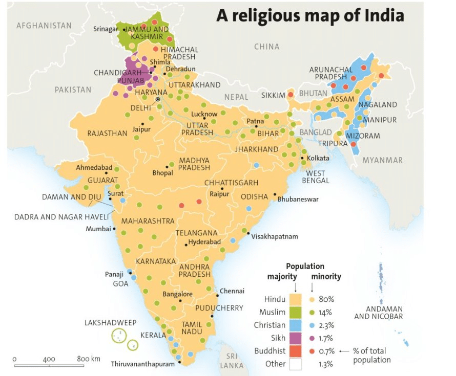 Suddivisione religiosa dell'India.