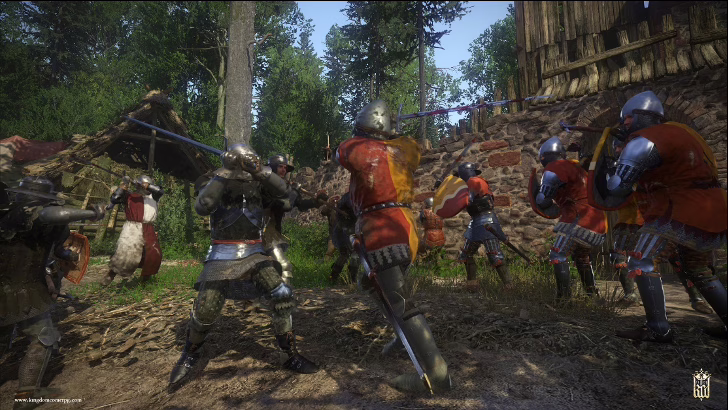 Scatto ripreso dal gioco di una scena di combattimento. Si possono notare i diversi armamenti e colori, in quella che poteva essere una scena di mischia, in questo caso fra soldati di linea e disertori (senza colori).