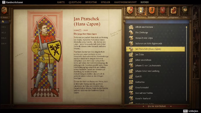 Immagine tratta dal gioco del Codex con le descrizioni e le storie, da personaggi a dinamiche sociali a luoghi a banali oggetti d’uso al tempo.