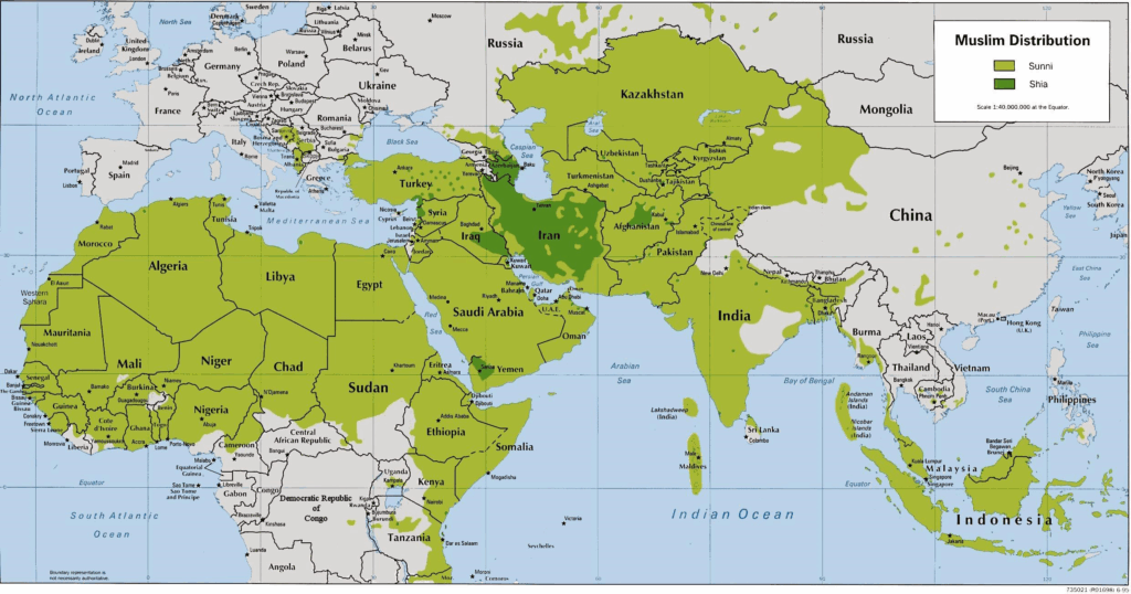 Diffusione geografica dell'Islam nel mondo.