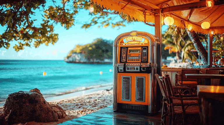 Un jukebox in un locale affacciato sul mare