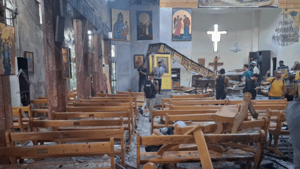La chiesa di Mar Elias dopo l'attentato.