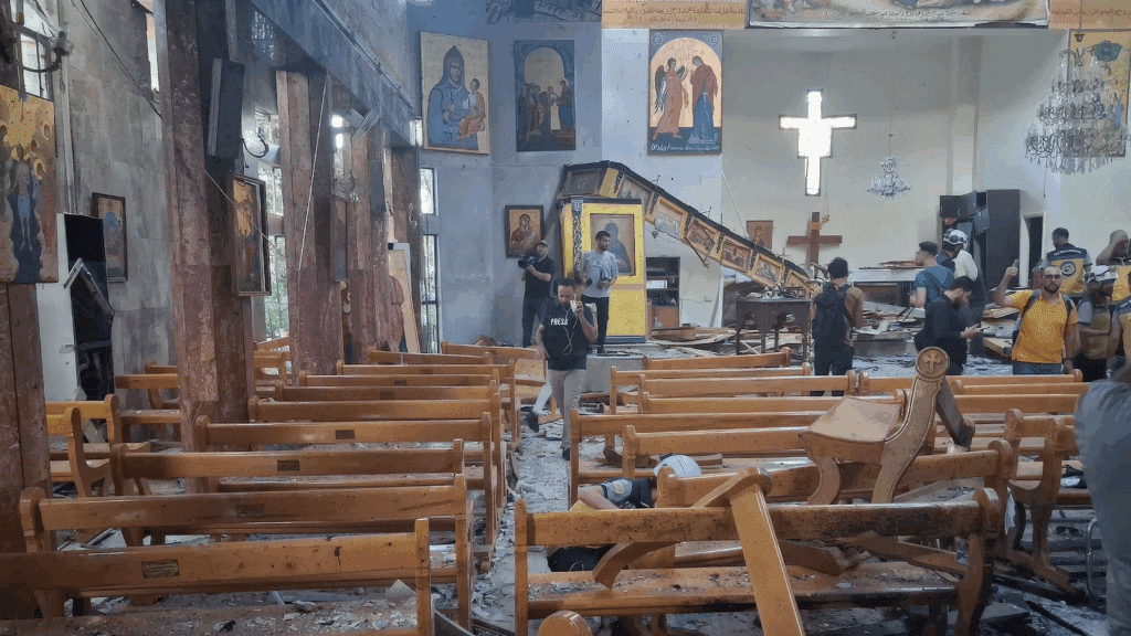 La chiesa di Mar Elias dopo l'attentato.