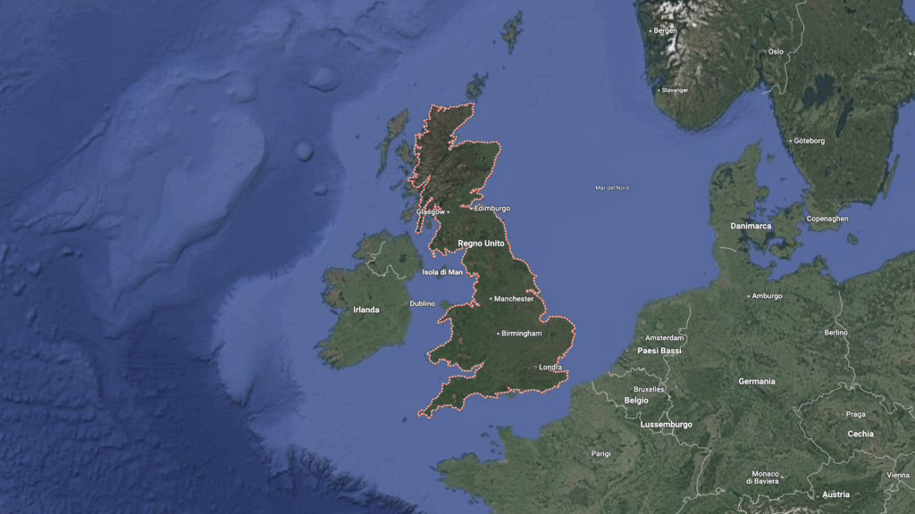 Mappa geografica della Gran Bretagna.