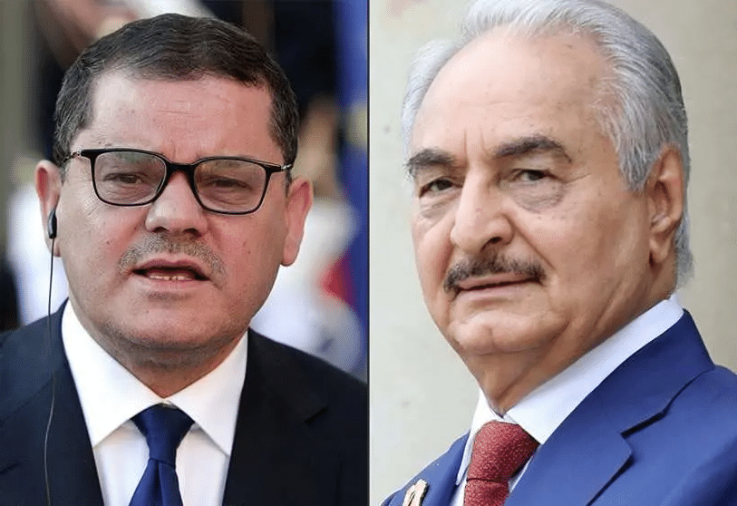 Abdul Hamid Dbeibah (a sinistra) ed il generale Khalifa Haftar (a destra).