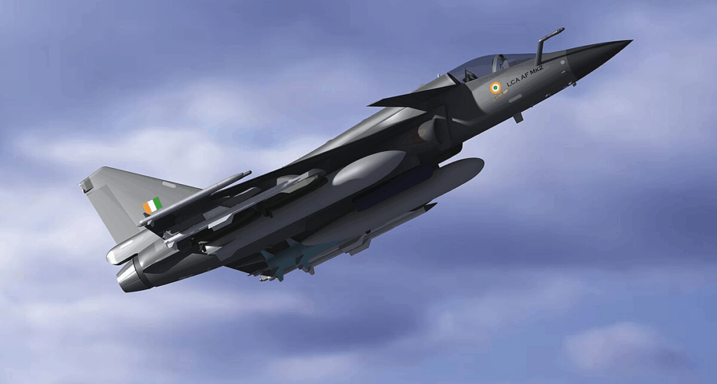 L'HAL tejan con i fregi dell'Aeronautica militare indiana.