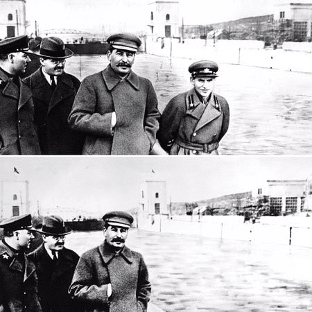 Foto originale e ritoccata divenuta il simbolo delle purghe di Stalin.