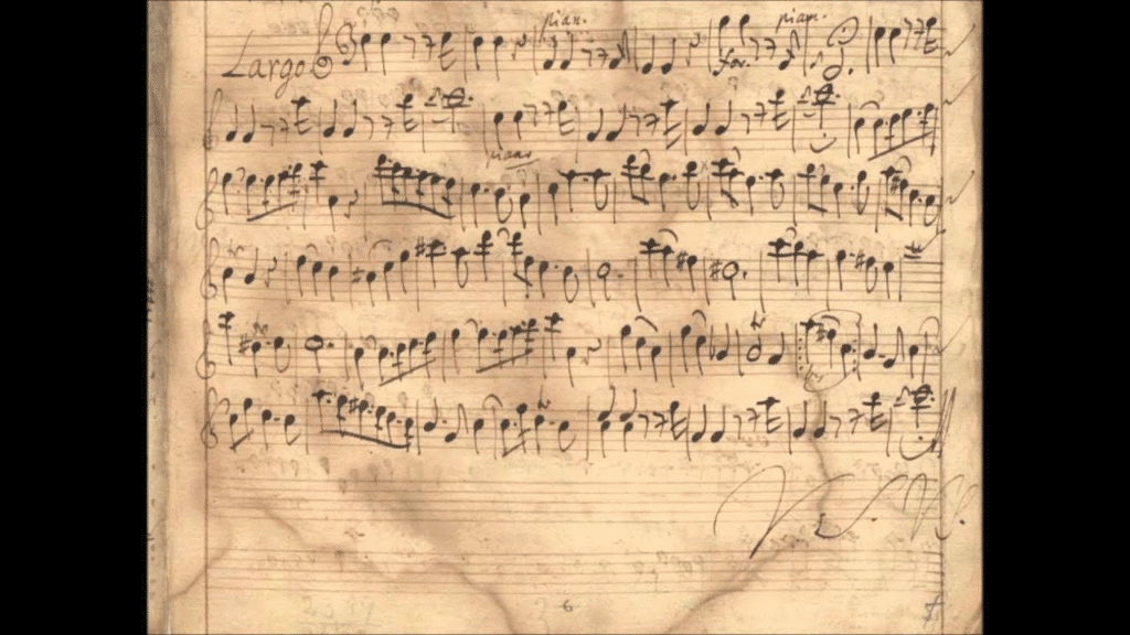 Uno degli spartiti originali di Antonio Vivaldi.
