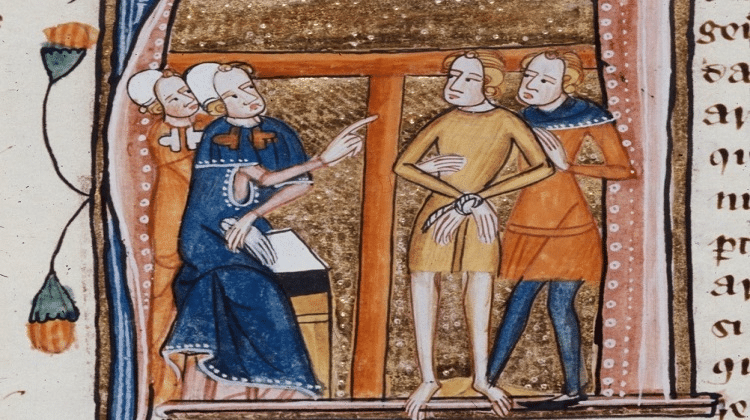 Crimini e loro punizione al tempo di Enrico II Plantageneto (da un manoscritto medioevale).