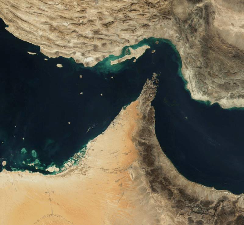 Vista satellitare dello Stretto di Hormuz.