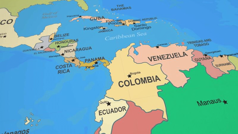 Panama e Venezuela a contronto sulla mappa.