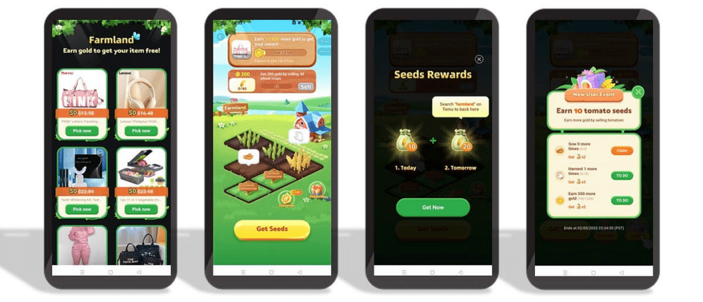 Esempio di "ludicizzazione" dell'esperienza di acquisto sull'App di Temu.