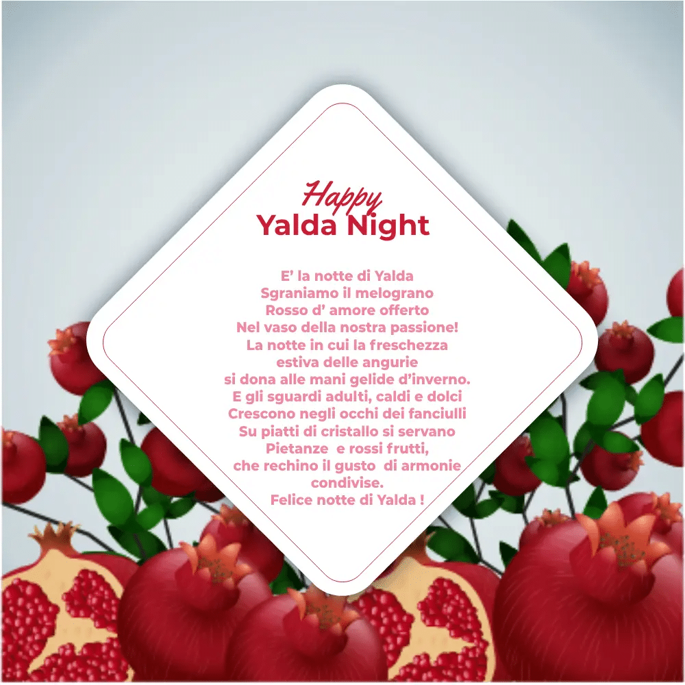 La locandina per la Notte di Yaldā pubblicata dall'ambasciata iraniana in Italia.