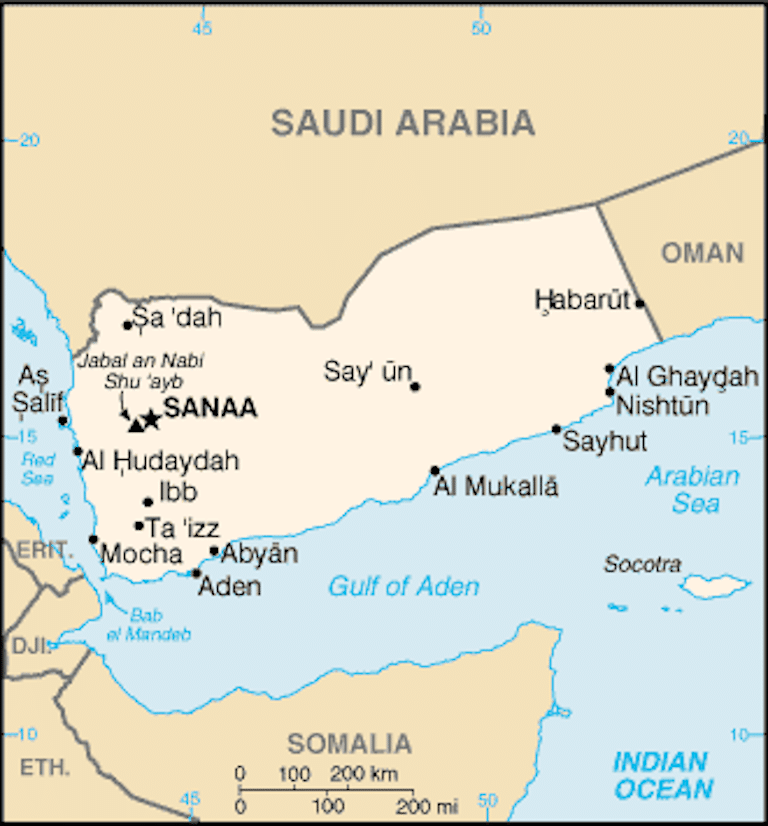 Lo Yemen e le sue principali città.