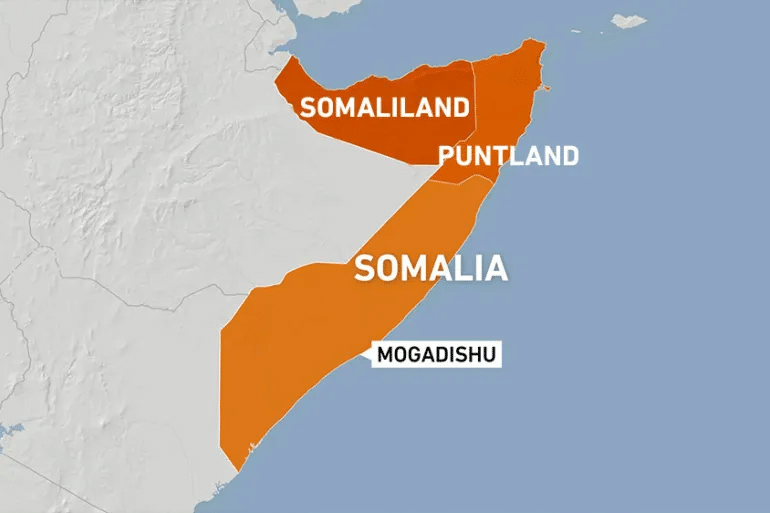 La suddivisione della Somalia con Puntland e Somaliland.