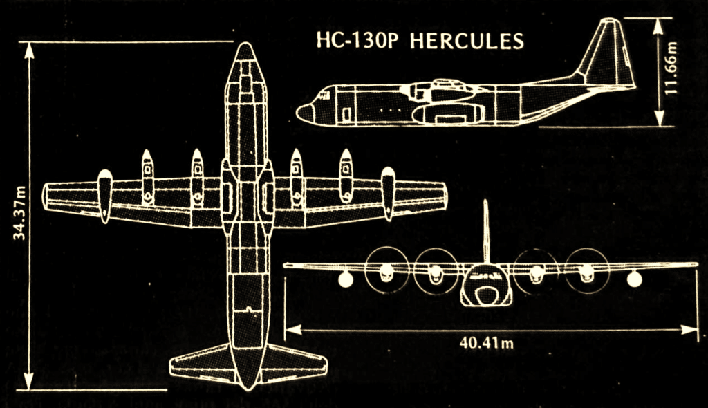 Silhouette e dimensioni dell'HC-130P HERCULES.