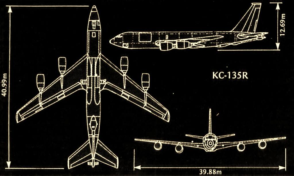 Silhouette e dimensioni del KC 135R.