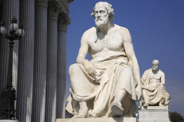 Statua di Tucidide, il generale greco che combatté con la lega di Delo contro la Lega del Peloponneso di Sparta nel 431 a. C.