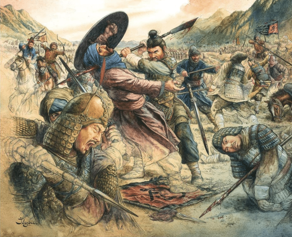 Disegno raffigurante una scena della battaglia di Talas.