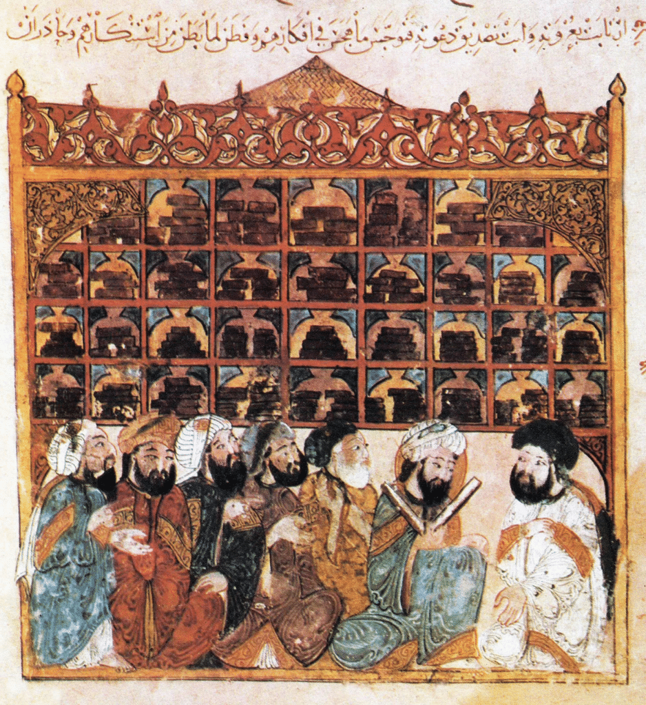 Bayt al-Hikma - Studiosi in una biblioteca abbaside a Baghdad.