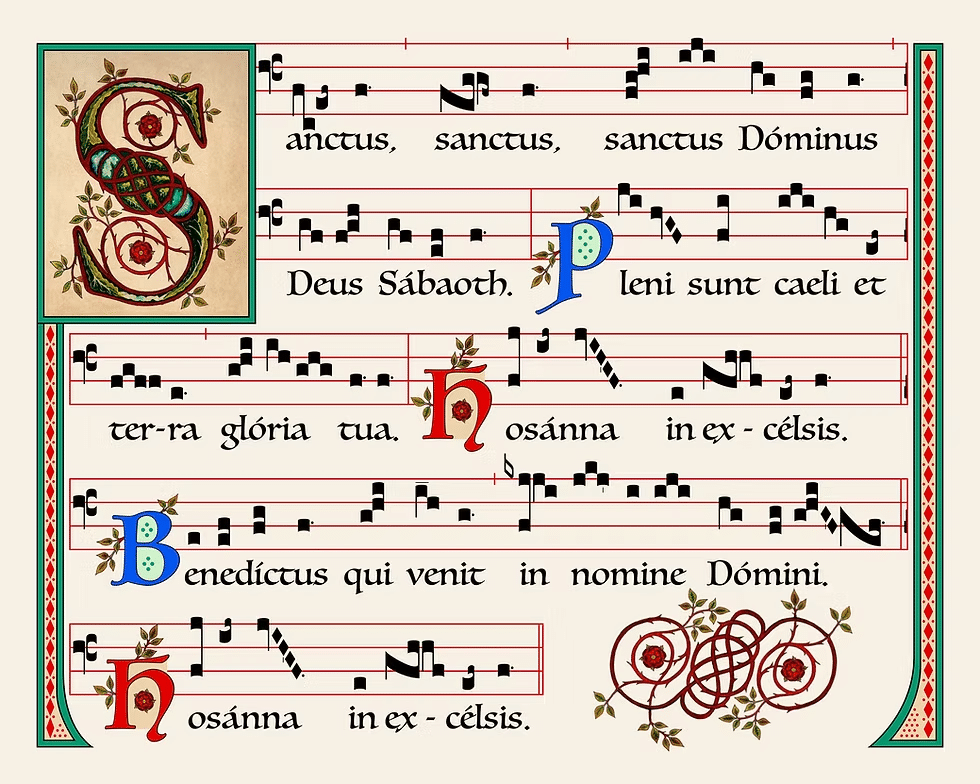 Canto gregoriano in un manoscritto miniato medievale.