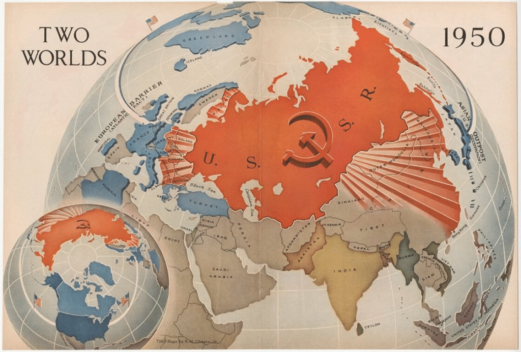 Il blocco sovietico durante la Guerra Fredda, in un manifesto del 1950.
