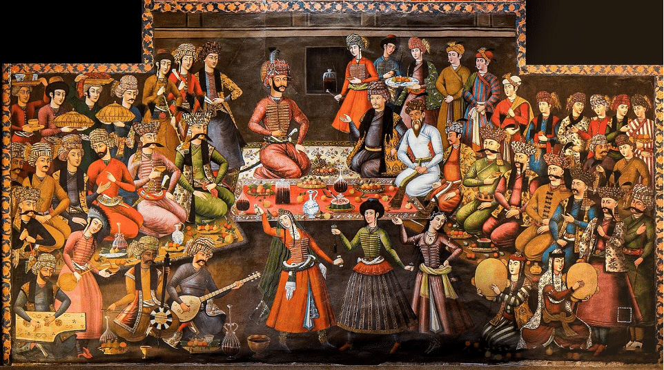 Shah Abbas I riceve Vali Nadr Muhammad Khan, Sovrano uzbeko del Turkistan - Affresco nella sala principale del Chehel Sotoun a Isfahan.