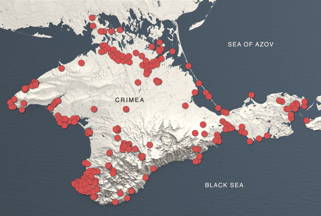 Mappa delle principali zone militarizzate in Crimea.