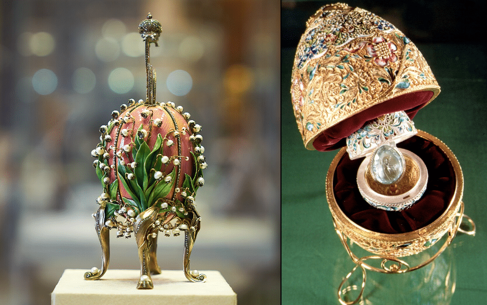 La "Lilies of the Valley egg" (a sinistra) e la "Renaissance Egg" (a destra).