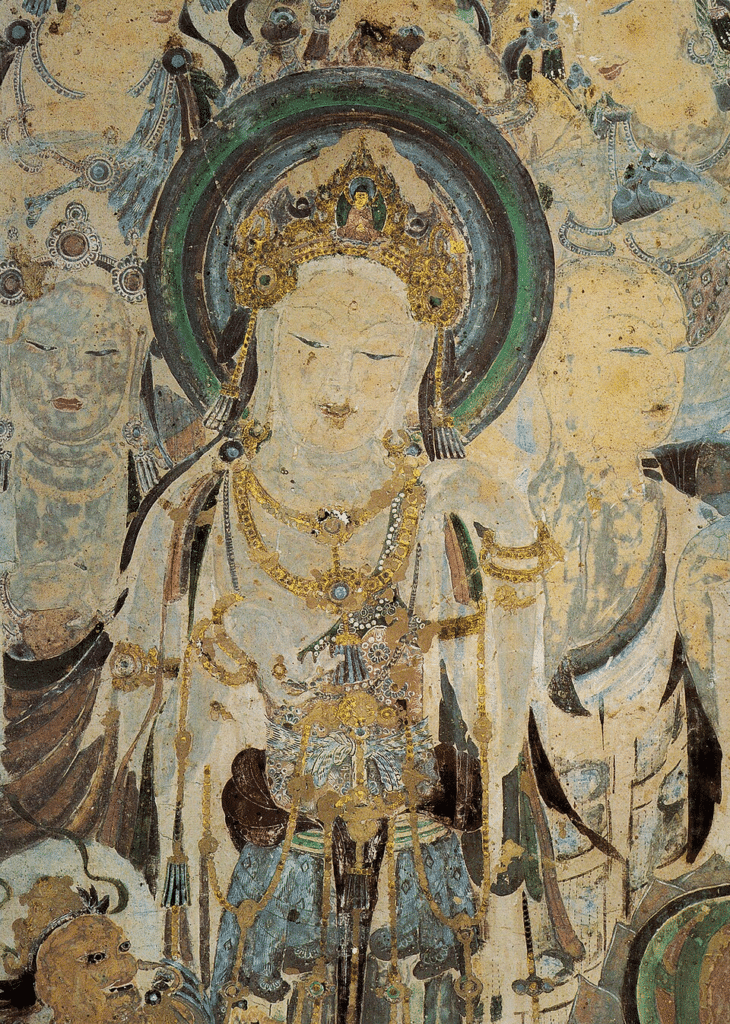 Pittura murale con buddha ingioiellati