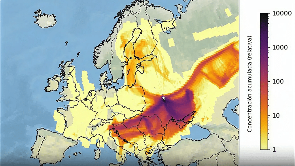 La concentrazioen cumulata della radioattività dopo l'incidente di Chernobyl.
