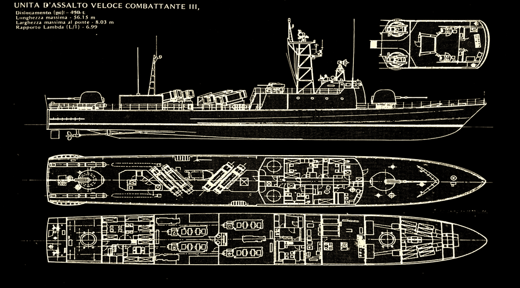 Silhouette, schema dei ponti e dimensioni della classe COMBATTANTE.