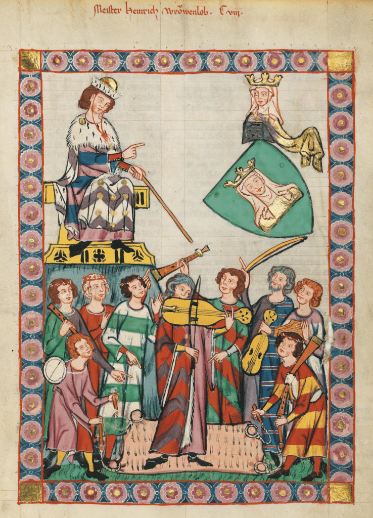 Miniatura raffigurante musicisti medioevali di corte.
