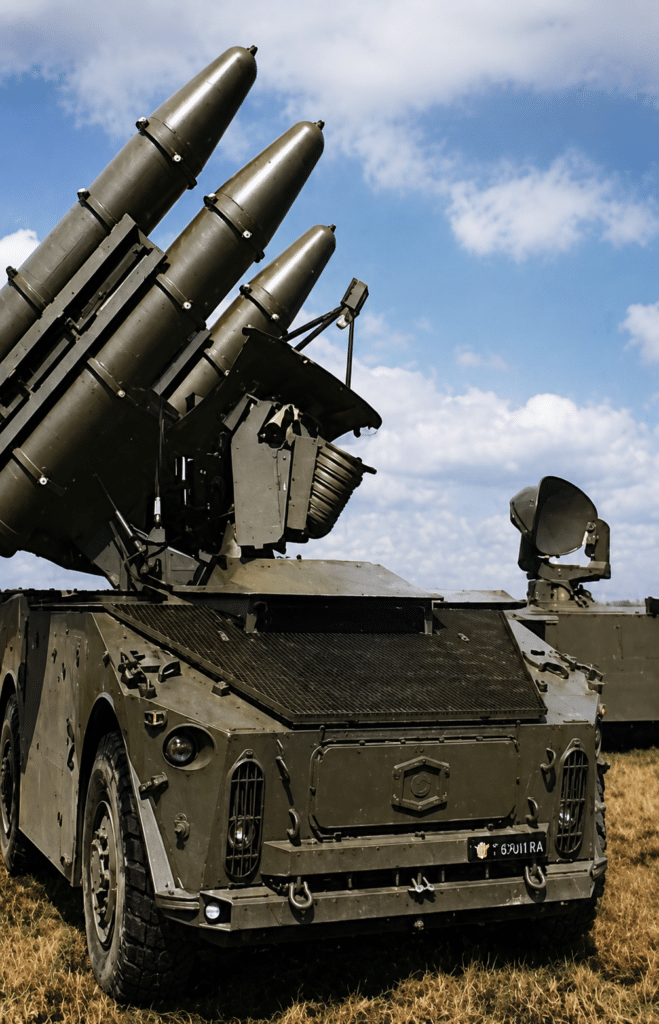 Postazione di lancio del missile CROTALE ed unità radar danno una capacità mobile SAM all'Armee. Il raggio massimo del CROTALE è di 8,5 km.