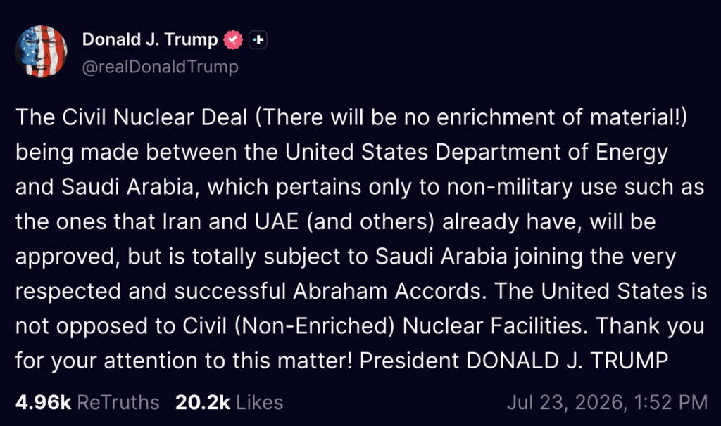 Il post di Donald Trumo sul social Truth.