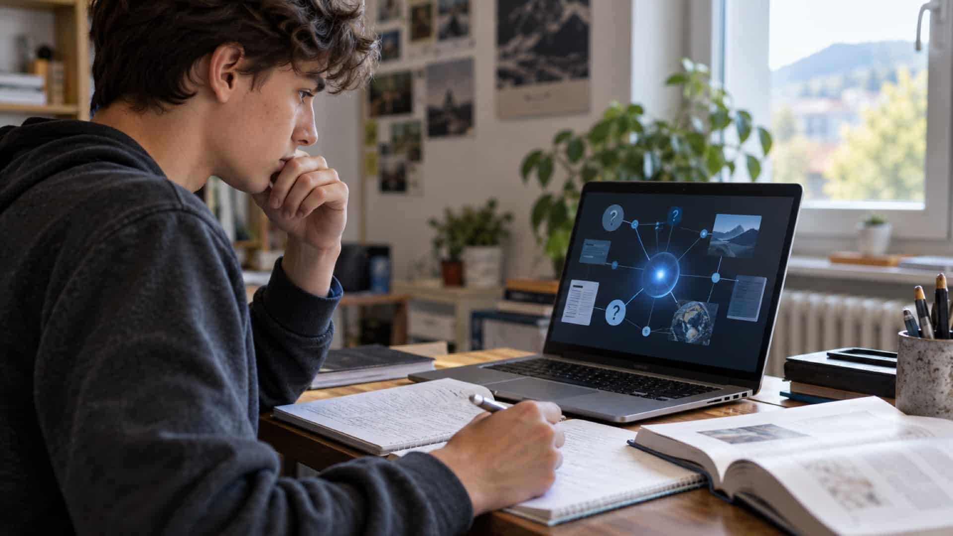 ChatGPT for Teens usato da un adolescente per confrontare fonti e appunti durante lo studio