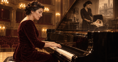 Donatella Failoni al pianoforte, con il ricordo della giovane Maria Callas accanto a una carrozzina