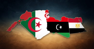 Mappa del Nord Africa con le bandiere di Marocco, Algeria, Tunisia, Libia ed Egitto