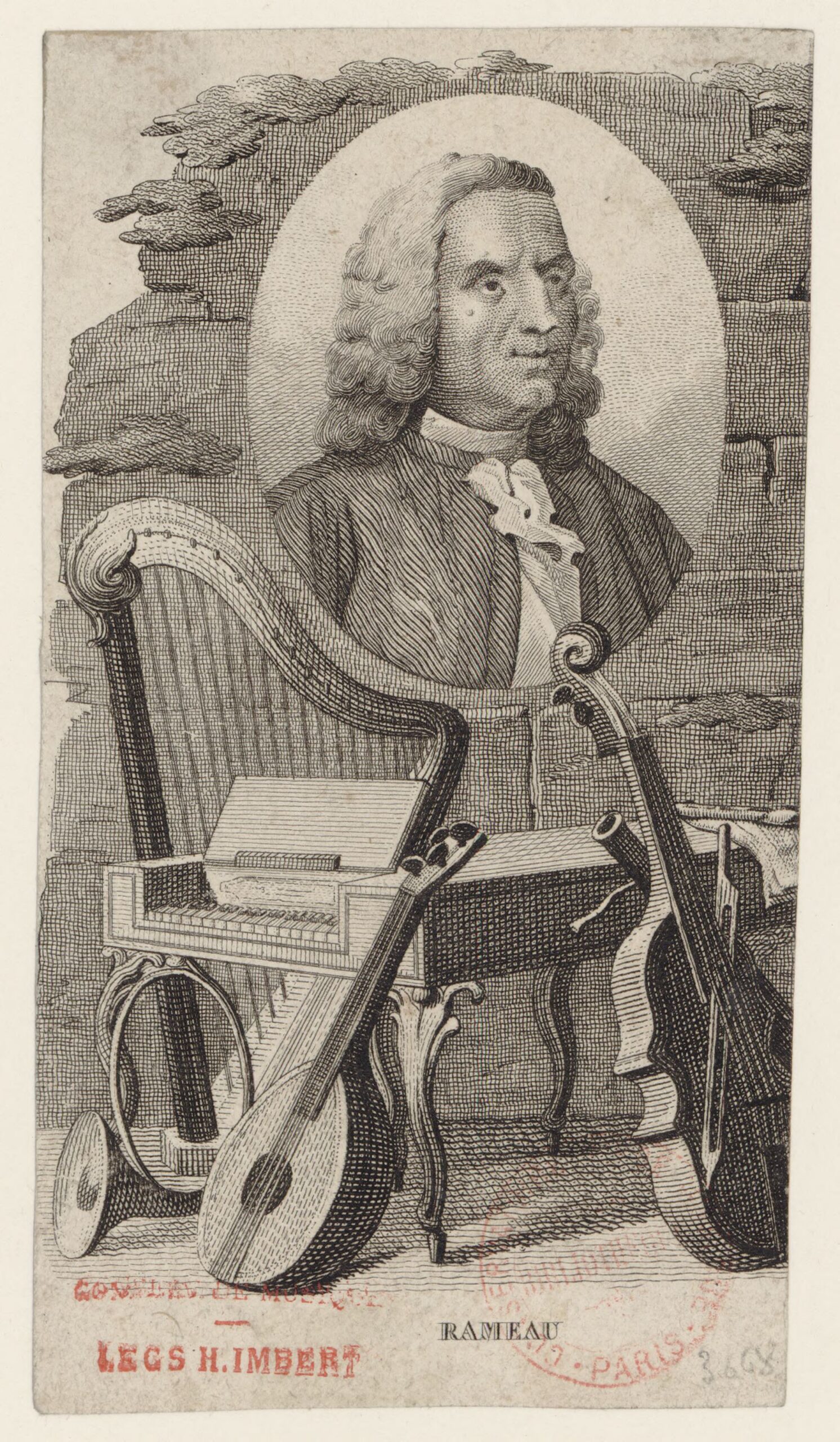 Ritratto di Jean-Philippe Rameau con strumenti musicali