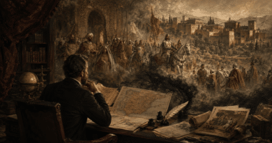 Uno storico ottocentesco osserva una visione idealizzata della Reconquista che prende forma da mappe e documenti