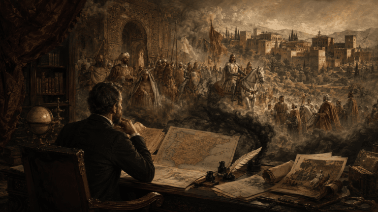 Uno storico ottocentesco osserva una visione idealizzata della Reconquista che prende forma da mappe e documenti