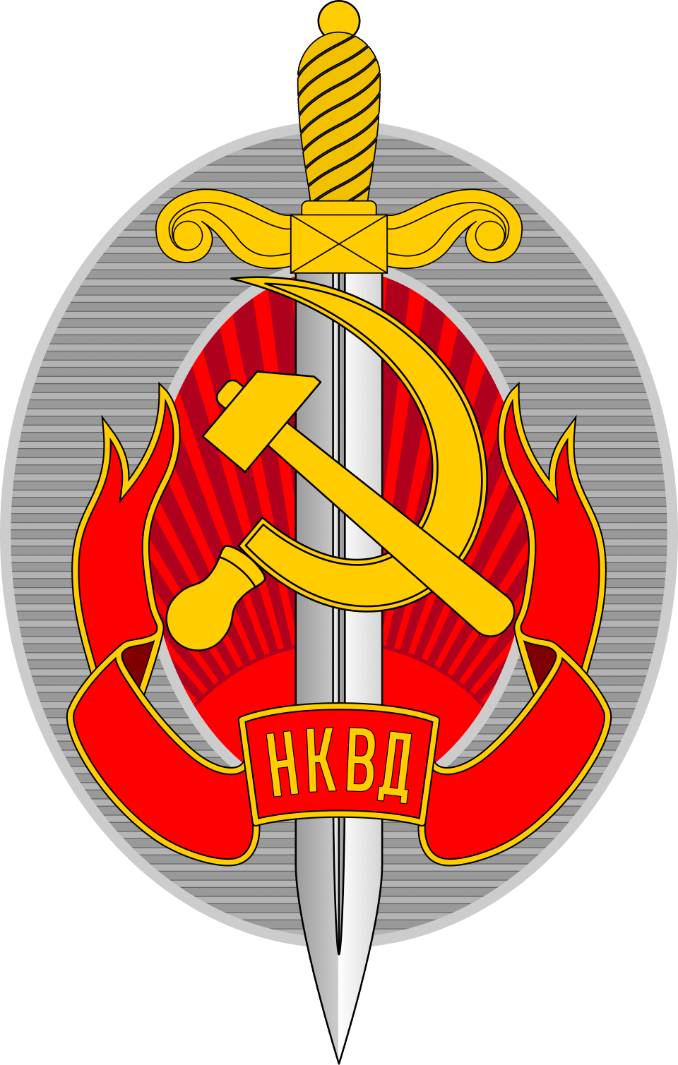 Emblema del Lavoratore onorato dell’NKVD con spada, falce e martello.