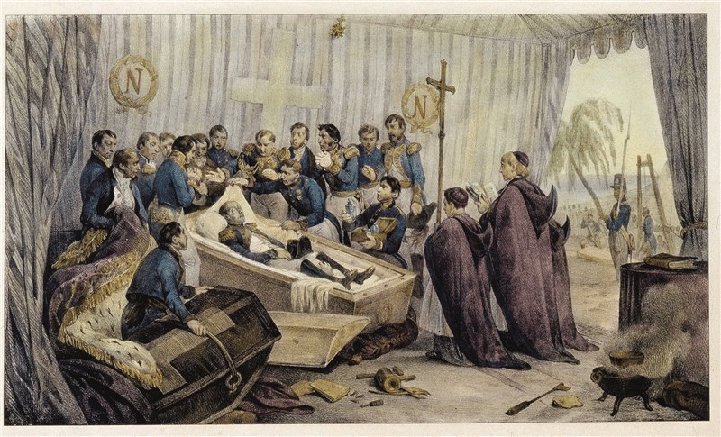 La morte di Napoleone Bonaparte a Sant’Elena in una litografia ottocentesca.