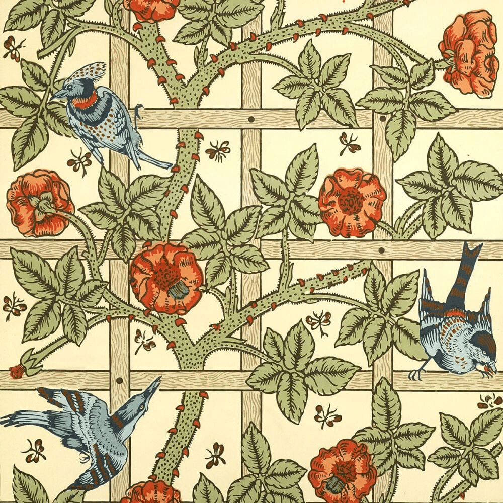 Dettaglio della carta da parati Trellis di William Morris.