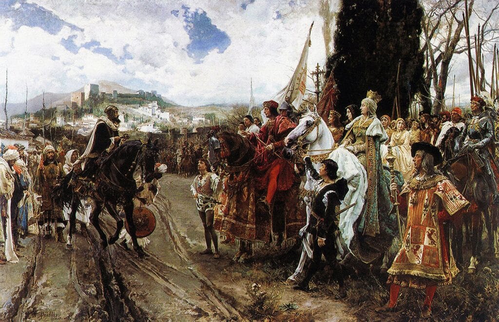 Muhammad XII consegna le chiavi di Granada a Isabella I di Castiglia e Ferdinando II d’Aragona