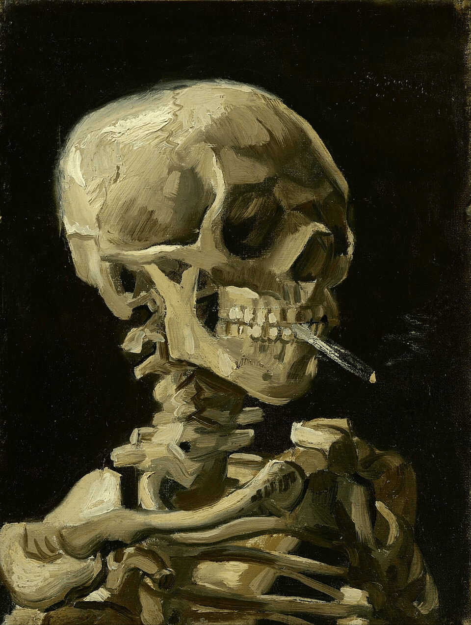 Vincent van Gogh, Teschio con sigaretta accesa, dipinto del 1886.