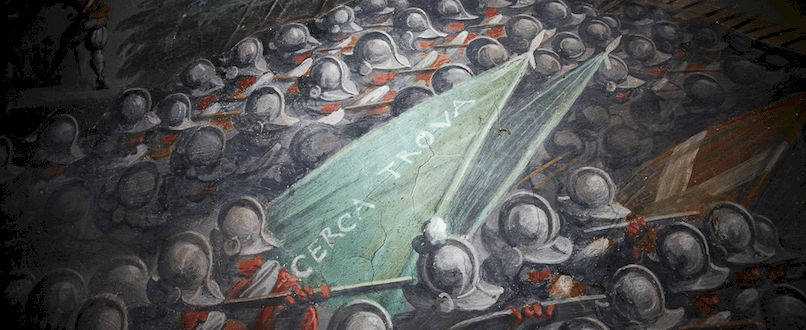 Dettaglio dello stendardo verde Cerca trova nell’affresco di Vasari