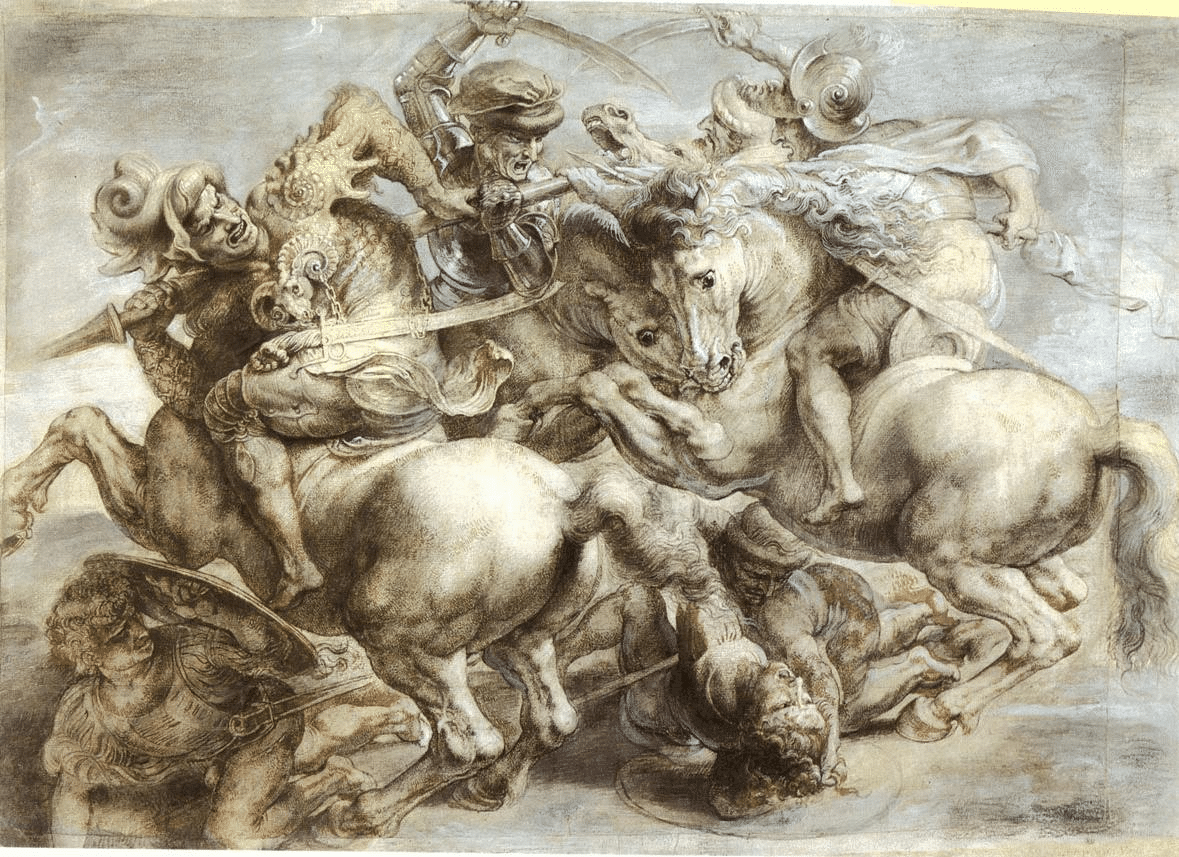 Cavalieri e cavalli nella copia disegnata della Battaglia di Anghiari
